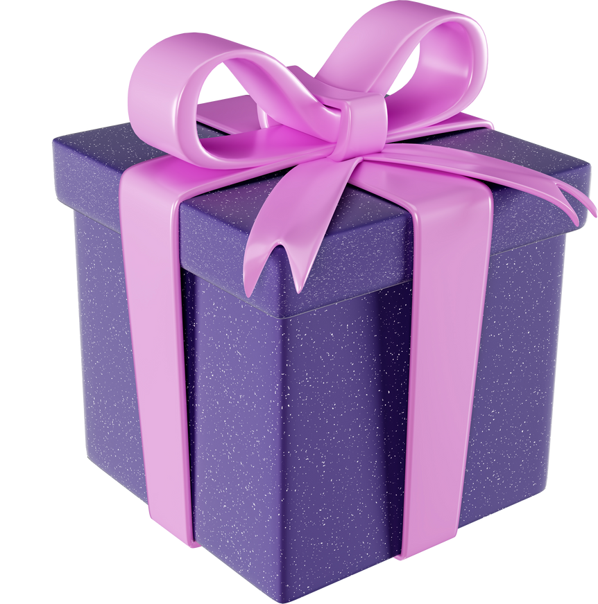 Gift box with a bow, 3d. Gift purple box with speckles.